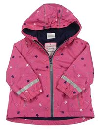 Růžová šusťáková jarní bunda s hvězdičkami a kapucí zn. Topolino