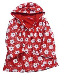 Červeno-bílý nepromokavý jarní kabát s kytičkami a kapucí zn. YD