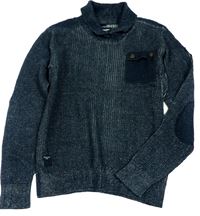Tmavomodrý melírovaný svetr s límcem a kapsou