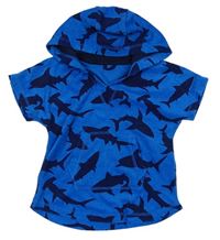 Safírové froté tričko se žraloky a klokankou s kapucí zn. Matalan