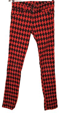 Dámské červeno-černé vzorované kalhoty vel. 28