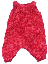 Červené manšestrové laclové kalhoty s kytičkami a volánkem zn. miniclub