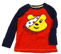 Červeno-tmavomodré melírované triko s medvídkem Pudsey zn. George