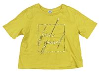 Žluté crop tričko s nápisem zn. River Island 