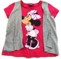 Tmavorůžové tričko s Minnie a šedým cardiganem zn. George + Disney