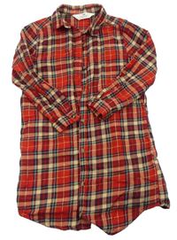 Červeno-béžovo-barevné kostkované propínací košilové šaty zn. H&M
