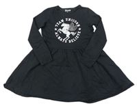 Černé teplákové šaty s jednorožcem a nápisem zn. F&F