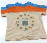 Béžovo-modro-oranžové tričko s potiskem 