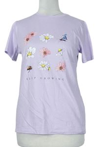 Dámské lila tričko s kytičkami zn. New look 
