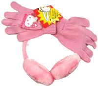 Nové - 2set - Růžové zimní klapky na uši + rukavice s Kitty zn. Sanrio