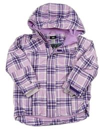 Lila-fialová kostkovaná šusťáková jarní bunda s kapucí zn. H&M