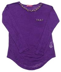 Purpurové vzorované triko s kapsou a řetízky zn. YD
