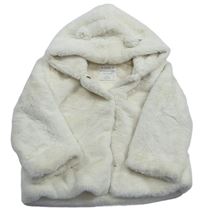 Smetanový kožešinový kabát s kapucí zn. M&S