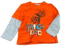 Oranžovo-šedé triko s dinosaurem zn. iniclub