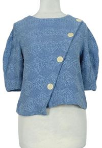 Dámský modrý vzorovaný crop svetr s knoflíčky zn. Zara 