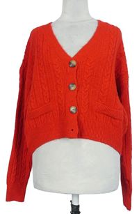 Dámský červený vzorovaný propínací crop svetr zn. Zara 