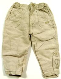 Béžové lněné roll-up kalhoty s výšivkou zn. F&F 
