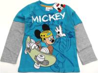 Nové - Azurovo-šedé triko s Mickeym zn. Disney 