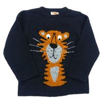 Tmavomodrý svetr s tygrem zn. F&F