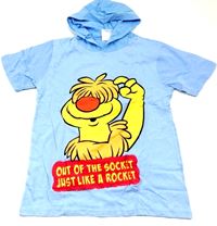 Světlemodré tričko s obrázkem a kapucí, 9-12 let