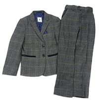 2set- Černo-bílo-modré kostkované slavnostní sako + Kalhoty zn. Marc Darcy 