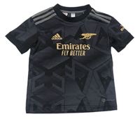 Černo-šedé vzorované sportovní funkční tričko s nápisem a logem zn. Adidas