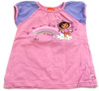Růžovo-fialové tričko s Dorou zn. Mothercare