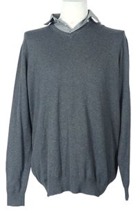 Pánský tmavošedý svetr s košilovým límečkem zn. George 