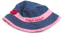 Modro-růžový riflový klobouček s kytičkou