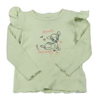 Zelenkavé žebrované triko s Bambima volánky zn. Disney
