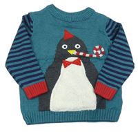 Modrý svetr se tučňákem a proužky zn. M&S