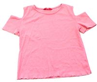Růžové žebrované crop tričko s průstřihy zn. YD