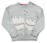 Šedý třpytivý svetr s tučňáky zn. Mothercare