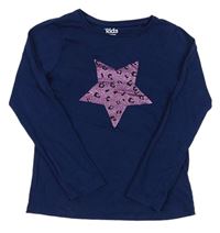 Tmavomodré triko s hvězdičkou s leopardím vzorem zn. M&S