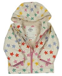 Smetanová nepromokavá zateplená bunda s barevnými hvězdičkami a kapucí zn. M&S