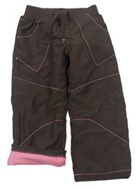 Hnědo-růžové šusťákové zateplené kalhoty s úpletovým pasem zn. Topolino