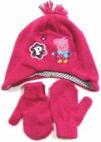 2Set-Růžová čepice s Peppou Pig + rukavičky 