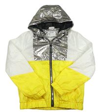 Bílo-žluto-stříbrná šusťáková jarní bunda s kapucí zn. coccodrillo
