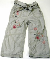 Béžové oteplené plátěné kalhoty s kytičkami zn. Next