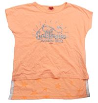 Neonově oranžové tričko s nápisy zn. S. Oliver