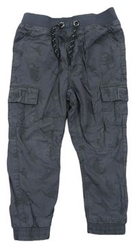 Tmavošedé cuff cargo plátěné podšité kalhoty s dinosaury zn. M&Co