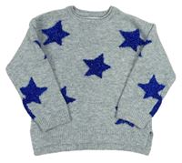 Šedý pletený svetr s modrými třpytivými hvězdami zn. M&S