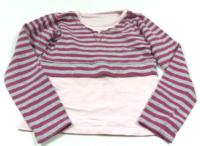 Fialovo-šedo-růžové pruhované triko 