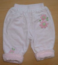 Růžové sametové zateplené kalhoty s kytičkami 