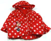 Červená šusťáková jarní bundička s Minnie a puntíky a kapucí zn. Bhs + Disney