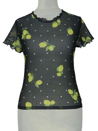 Dámské černé puntíkované tylové tričko s citróny zn. Primark 