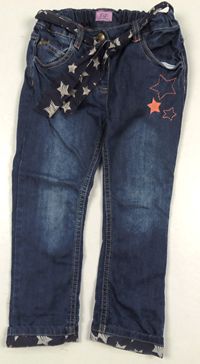 Modré riflové kalhoty s hvězdičkami a páskem zn. F&F