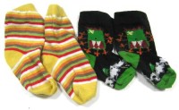 2x ponožky pruhované, černé s obrázkem