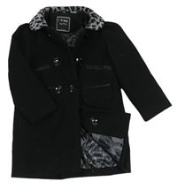 Černý flaušový zateplený kabát s leopardím vzorem zn. Next