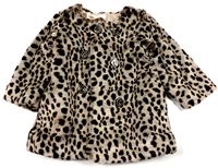 Béžovo-hnědý leopardí chlupatý kabát 